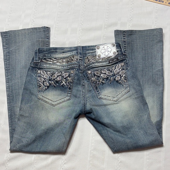 Miss Me Blue Boot Cut Jeans with Silver Embellishments-Size 28 - Picture 1 of 10